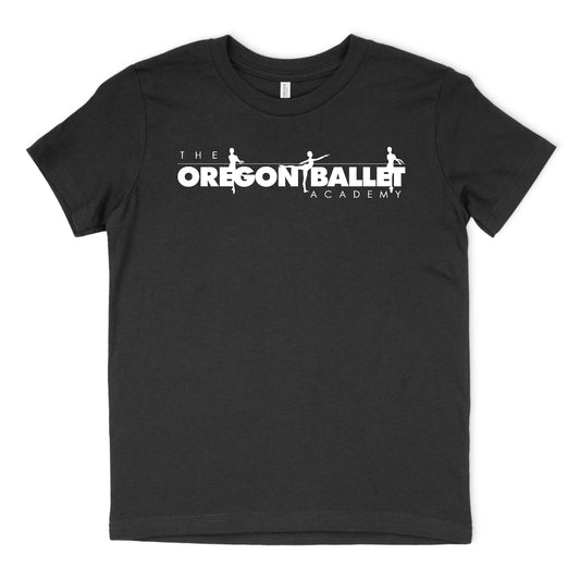 Black Youth Short Sleeve T-Shirt Oregon Ballet Academy White Logo