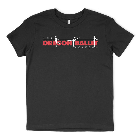 Black Youth Short Sleeve T-Shirt Oregon Ballet Academy Red & White Logo