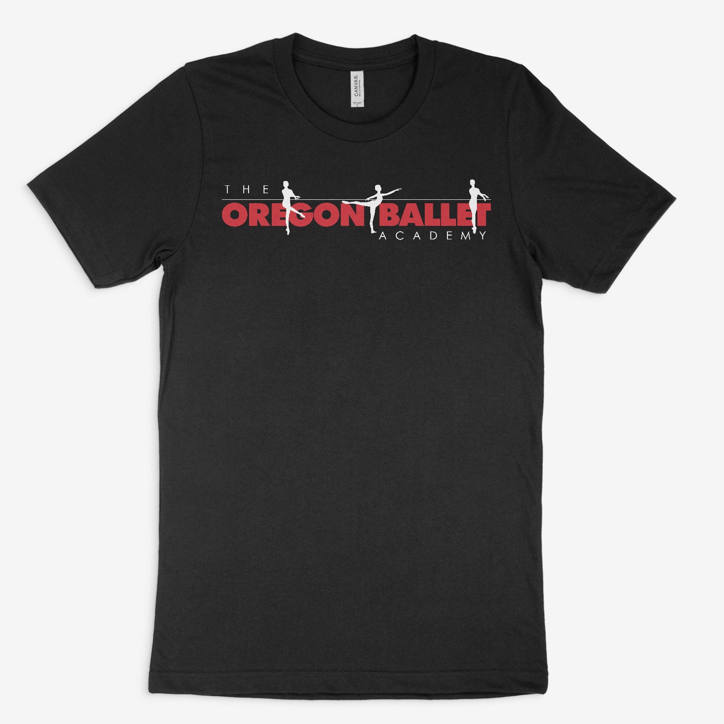 Black Adult Short Sleeve T-Shirt Oregon Ballet Academy Red & White Logo